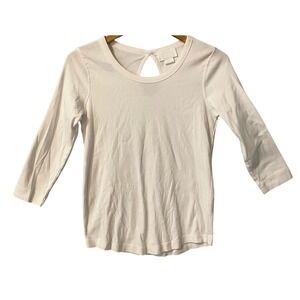 Debra‎ DeRoo White 3/4 Sleeve Keyhole Back Knit Top Womens Size Small Casual Top